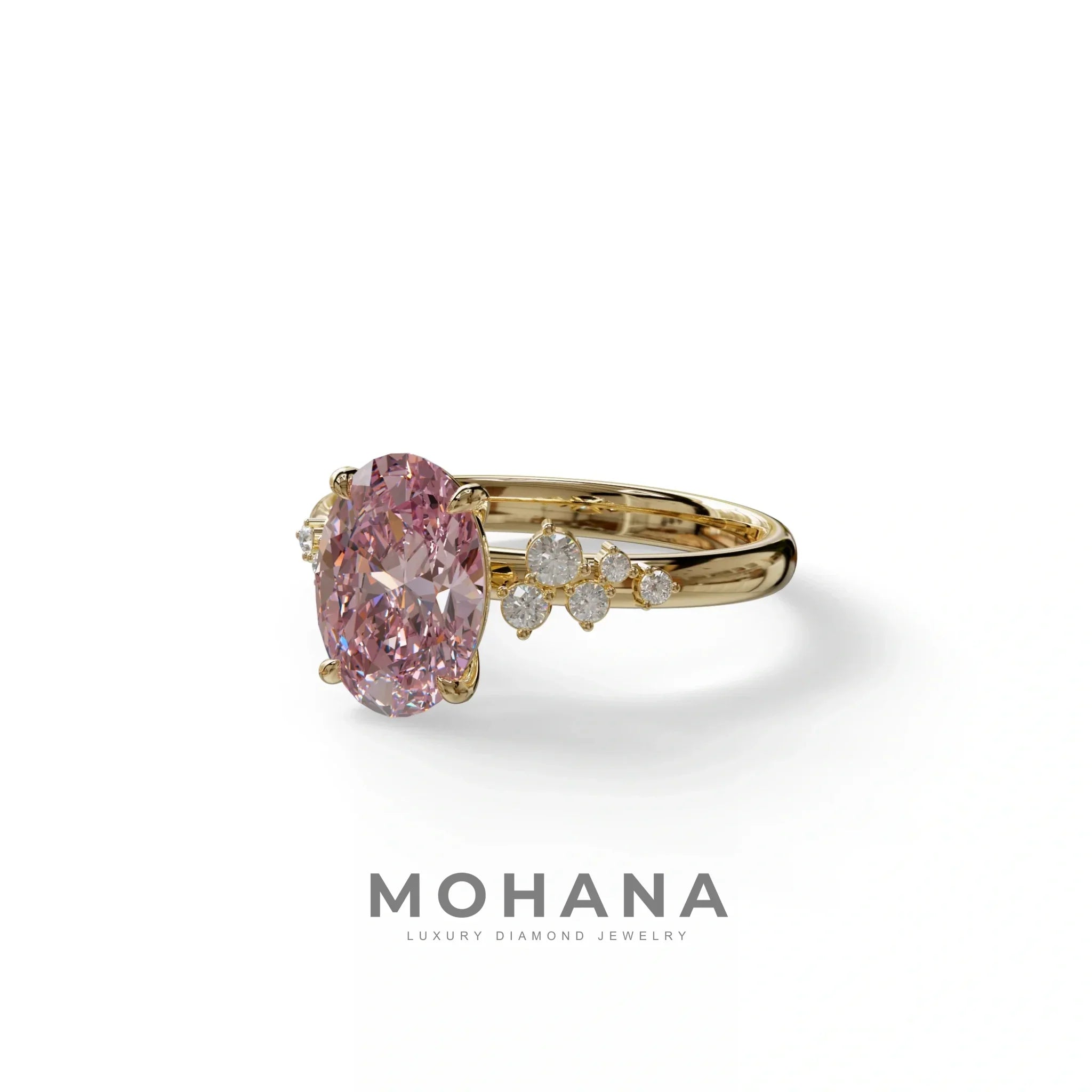 Pink Oval Cut Cluster-Vintage Setting Lab Grown Diamond Ring - Celeste Arc