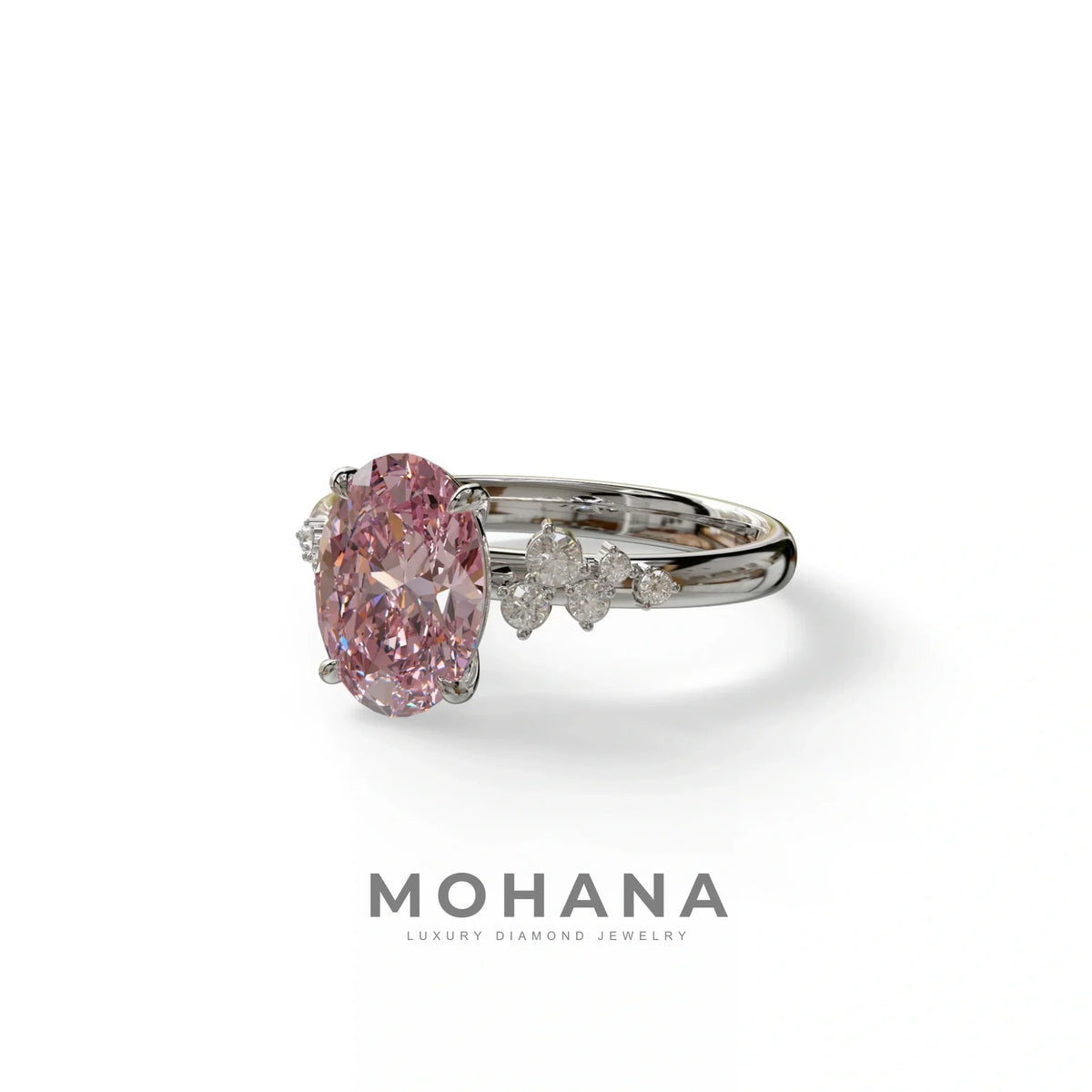 Pink Oval Cut Cluster-Vintage Setting Lab Grown Diamond Ring - Celeste Arc