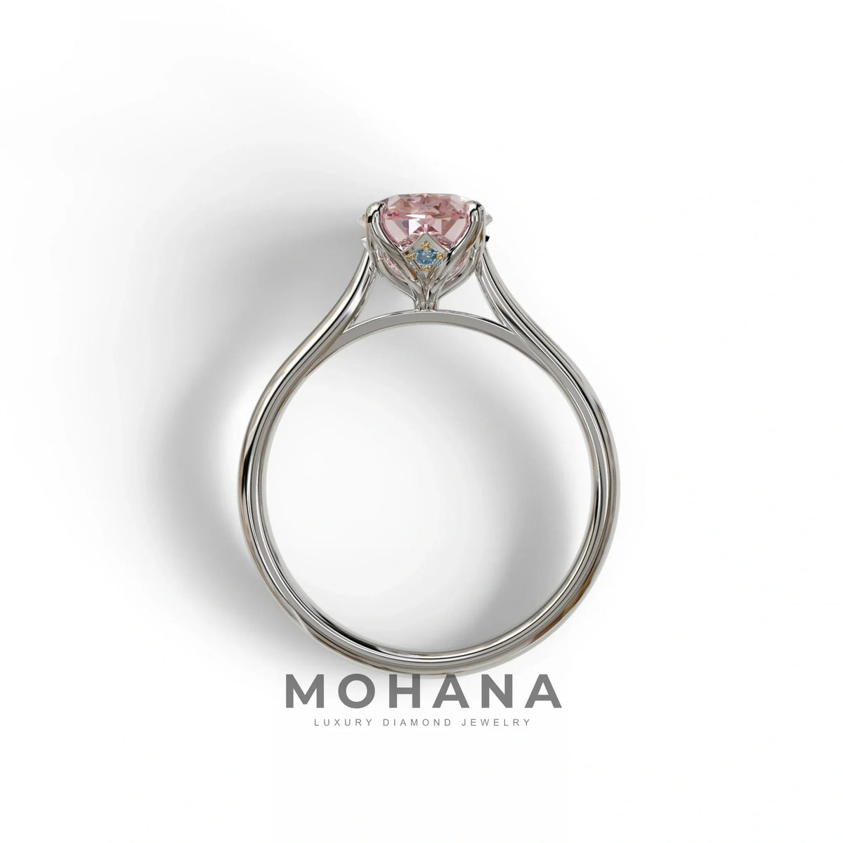 Pink Oval Cut Hidden Diamond Solitaire Lab Grown Diamond Ring - Secrecy