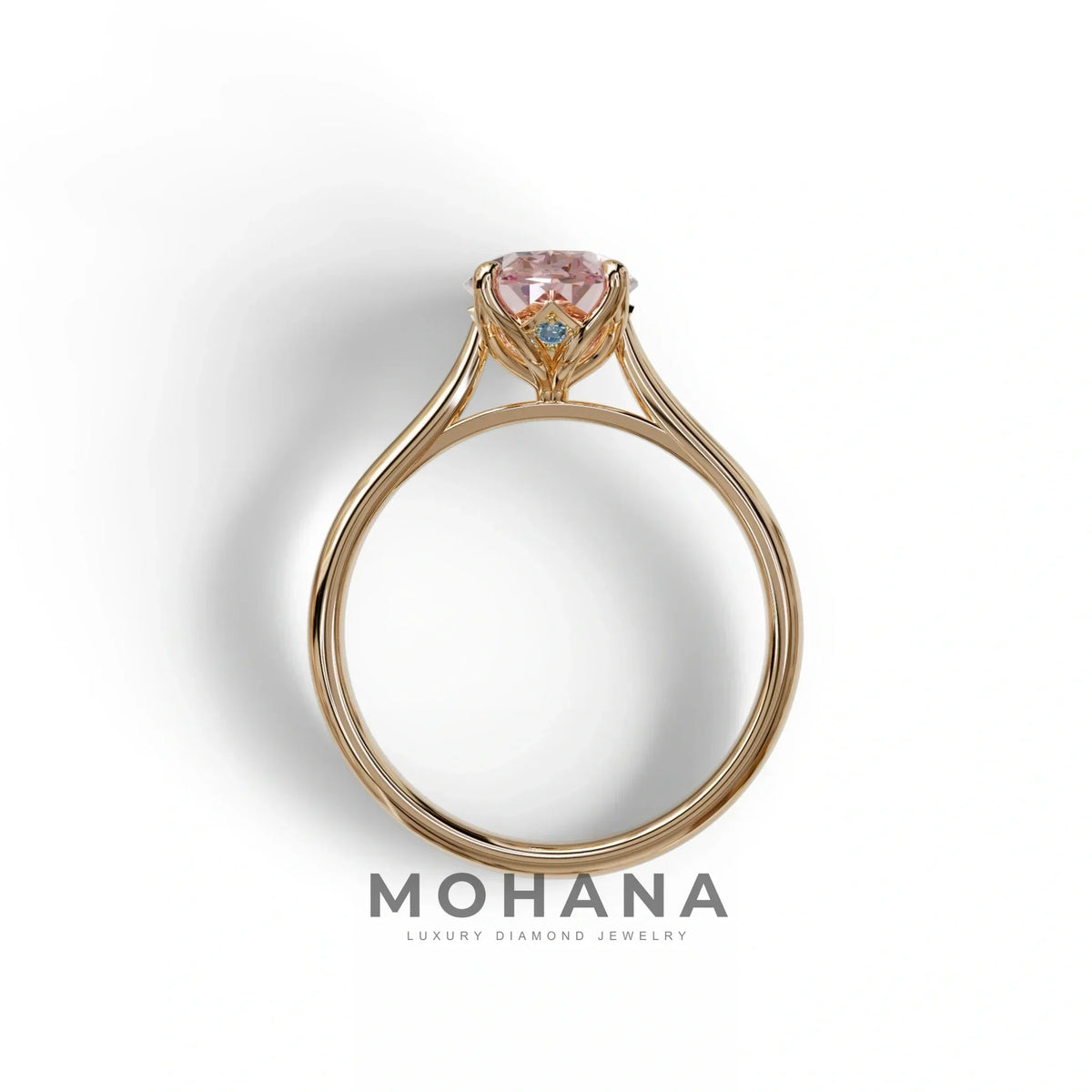 Pink Oval Cut Hidden Diamond Solitaire Lab Grown Diamond Ring - Secrecy