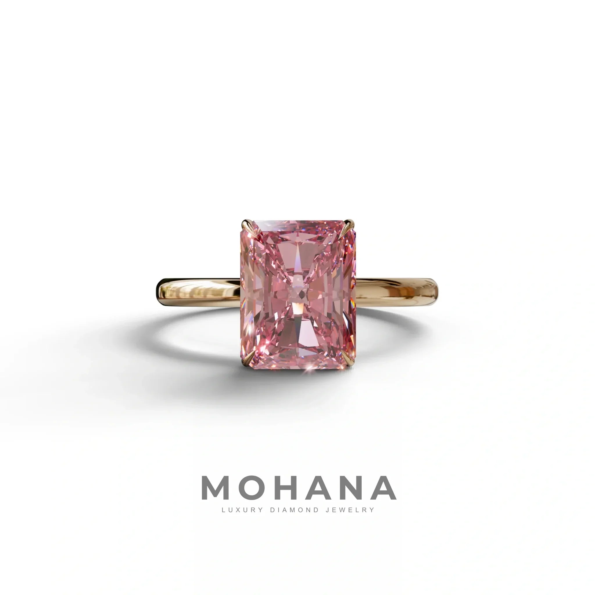 Pink Radiant Cut Solitaire Lab Grown Diamond Engagement Ring - Papilia - 2 Carat / 10K Solid Gold / Rose Gold