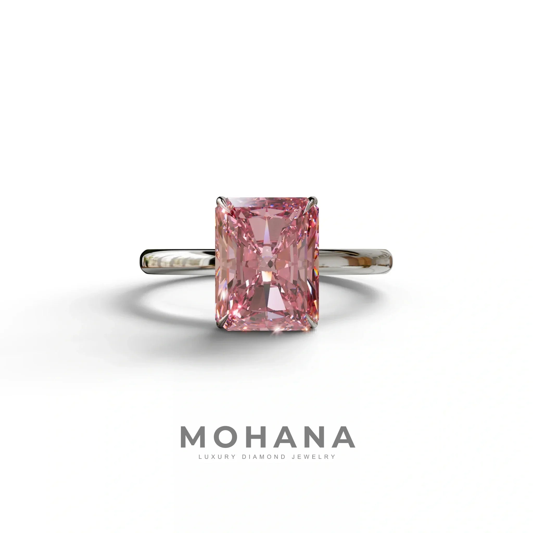 Pink Radiant Cut Solitaire Lab Grown Diamond Engagement Ring - Papilia - 2 Carat / 10K Solid Gold / White Gold