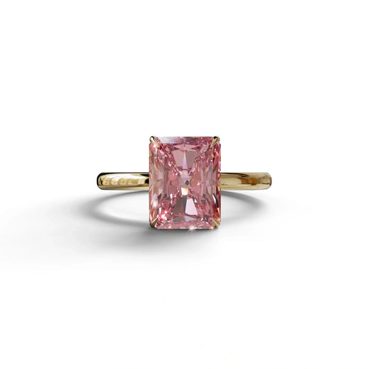 Pink Radiant Cut Solitaire Lab Grown Diamond Engagement Ring - Papilia - 2 Carat / 10K Solid Gold / Yellow Gold