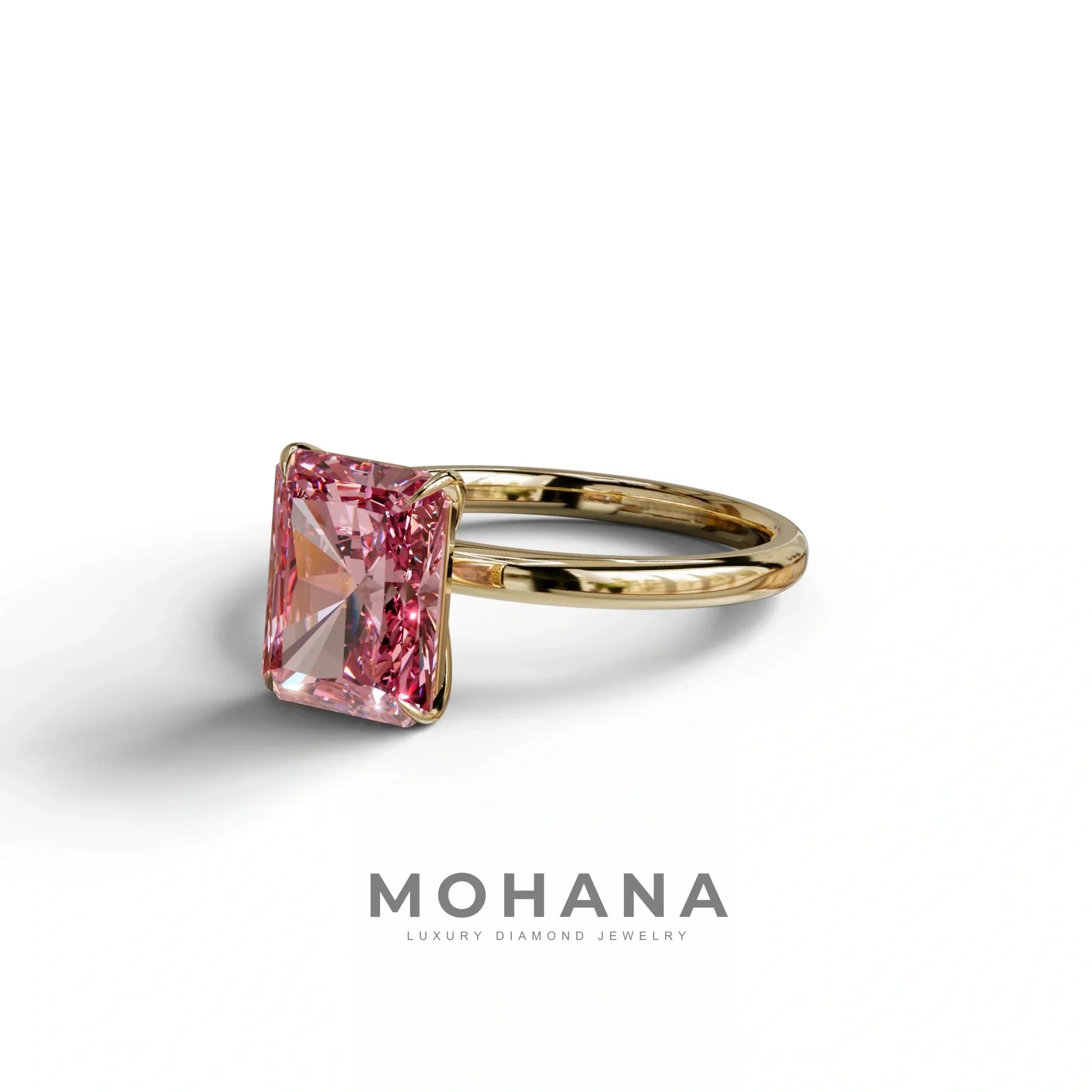 Pink Radiant Cut Solitaire Lab Grown Diamond Engagement Ring - Papilia