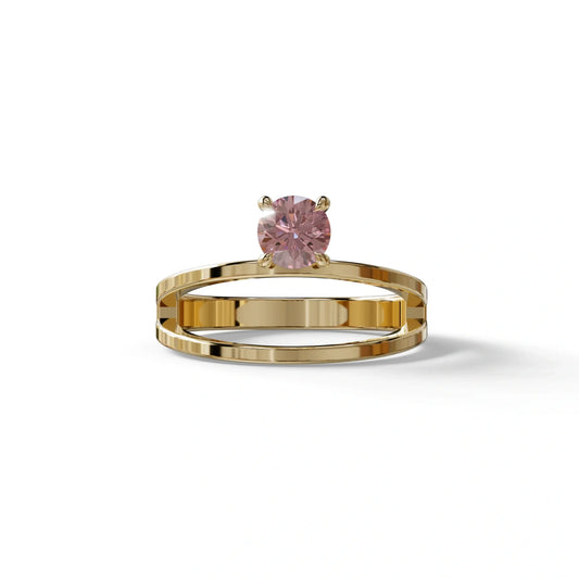 Pink Round Brilliant Solitaire Engagement Ring with a split‑shank Band - Auric Grace - 1.5 Carat / 10K Solid Gold