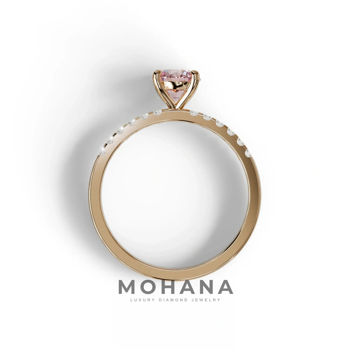 Pink Round Pave Set Minimalist Engagement Ring - Nova Signature