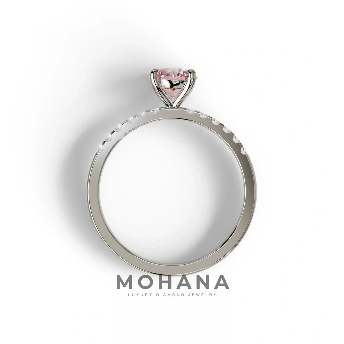 Pink Round Pave Set Minimalist Engagement Ring - Nova Signature