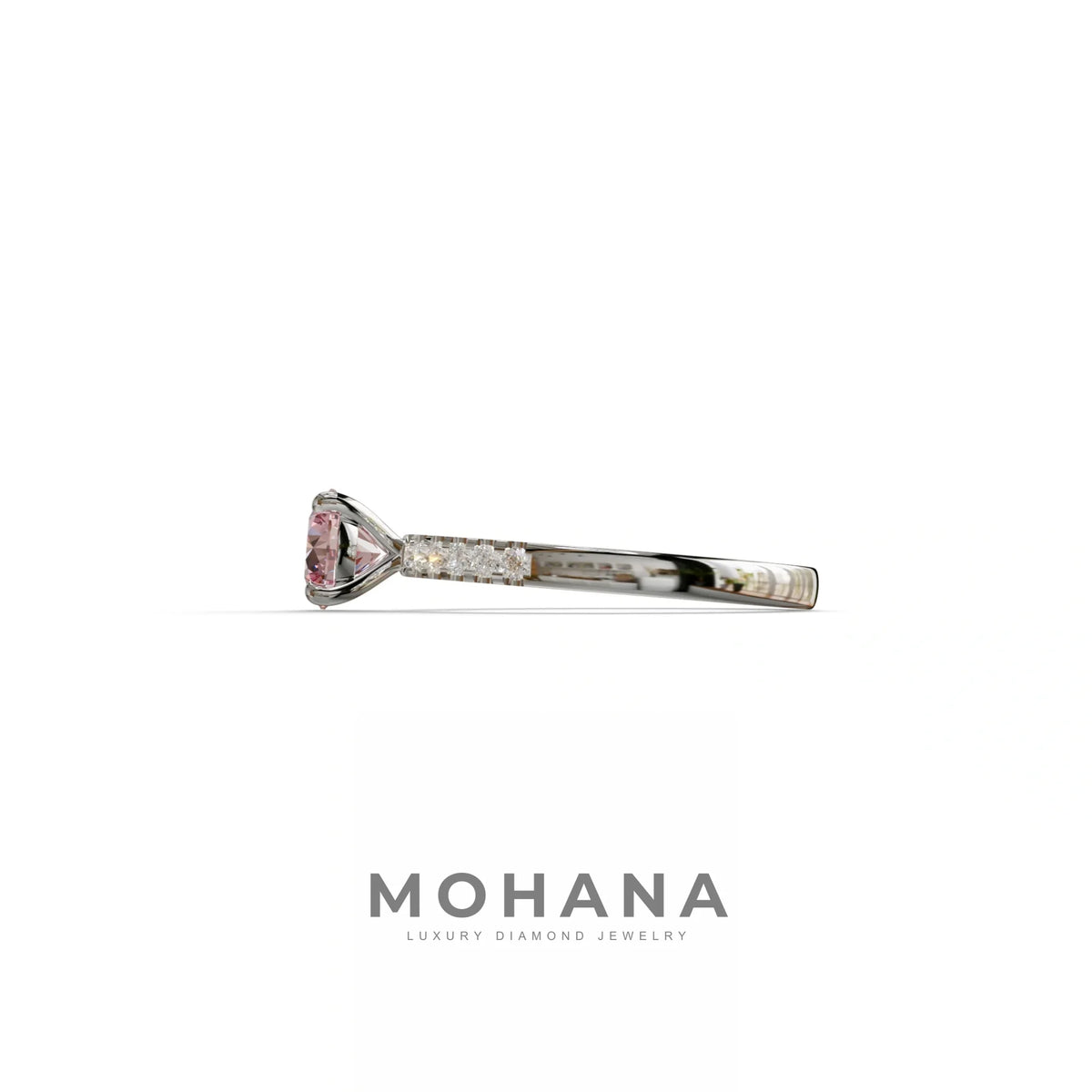 Pink Round Pave Set Minimalist Engagement Ring - Nova Signature