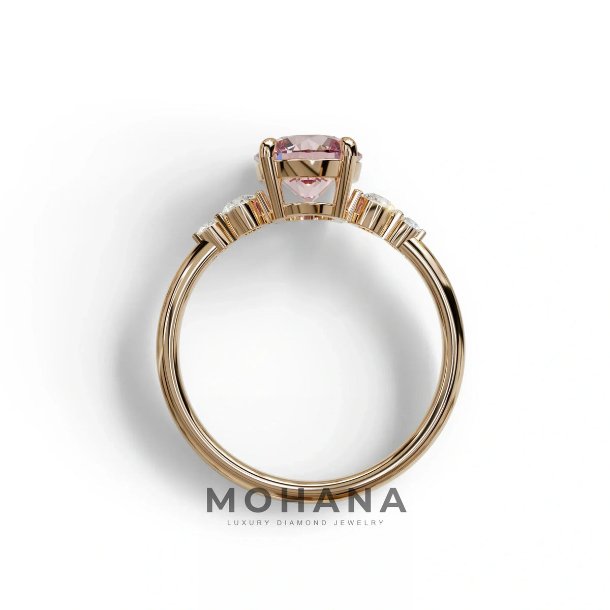Pink Round Three Stone Lab Grown Diamond Engagement Ring - Romance