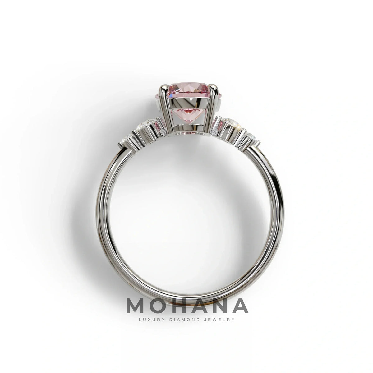 Pink Round Three Stone Lab Grown Diamond Engagement Ring - Romance
