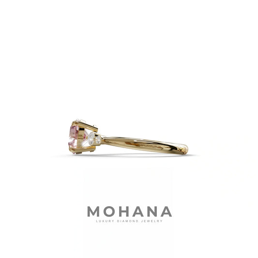 Pink Round Three Stone Lab Grown Diamond Engagement Ring - Romance