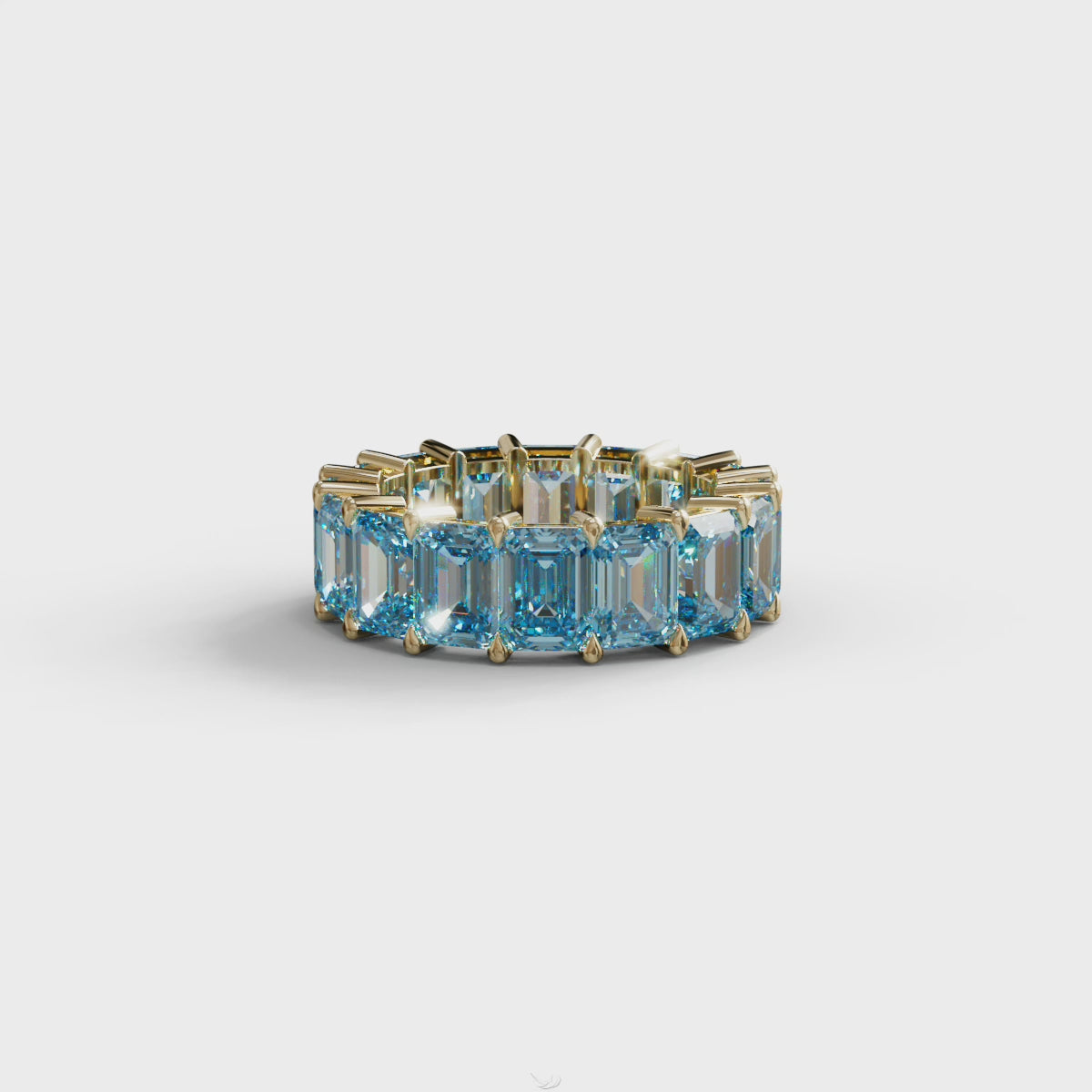 8 Carat Blue Lab Grown Diamond Wedding Band – Emerald Cut Eternity