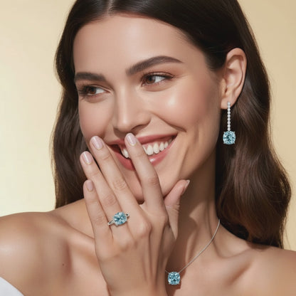 2 Carat Blue Cushion Cut Lab Grown Diamond Half-Bezel Solitaire Engagement Ring – Ultra Low Profile