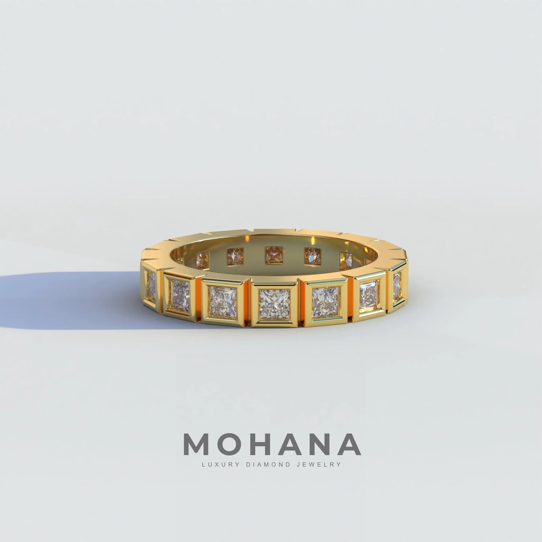 Princetta - Colorless Princess Cut Diamond Full Eternity Band | Bezel Setting | Certified - 10K Solid Gold / Yellow Gold