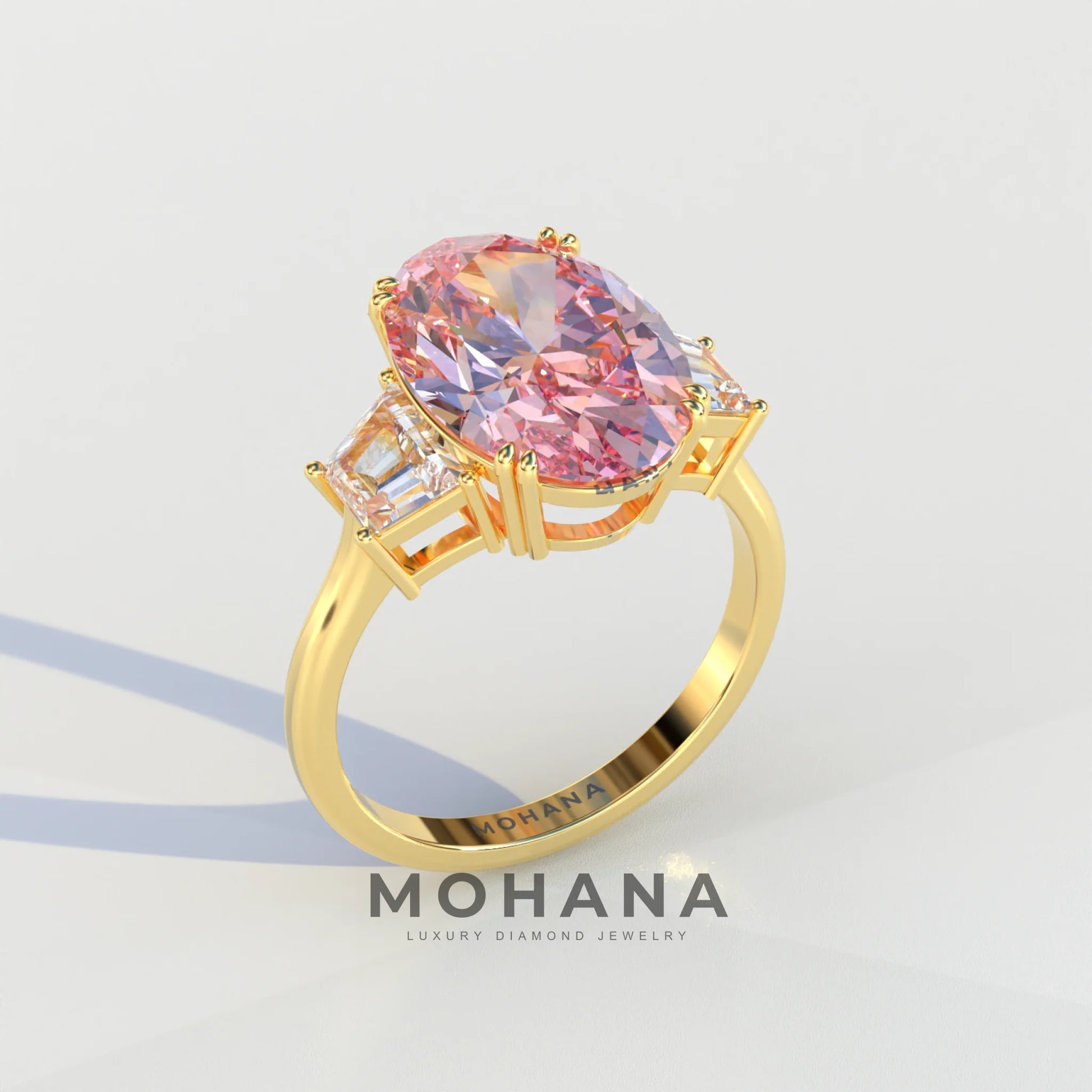 Three Stone 4 Carat Pink Oval Cut lab Diamond Engagement Ring - Lucy