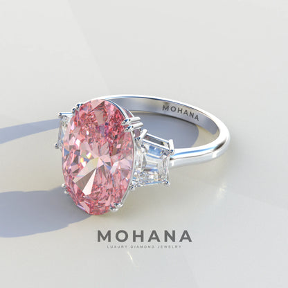 Three Stone 4 Carat Pink Oval Cut lab Diamond Engagement Ring - Lucy