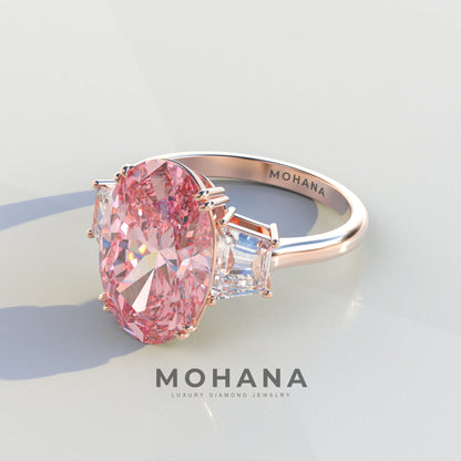 Three Stone 4 Carat Pink Oval Cut lab Diamond Engagement Ring - Lucy