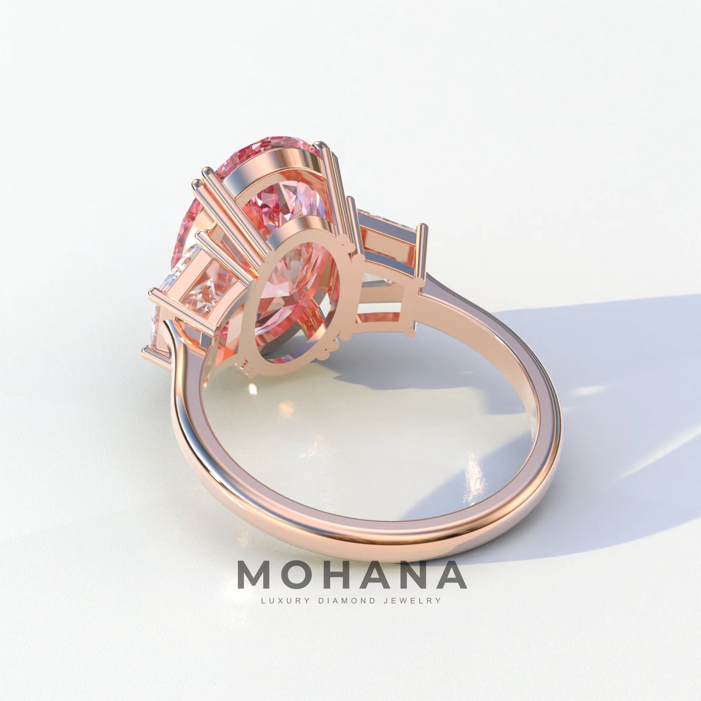 Three Stone 4 Carat Pink Oval Cut lab Diamond Engagement Ring - Lucy