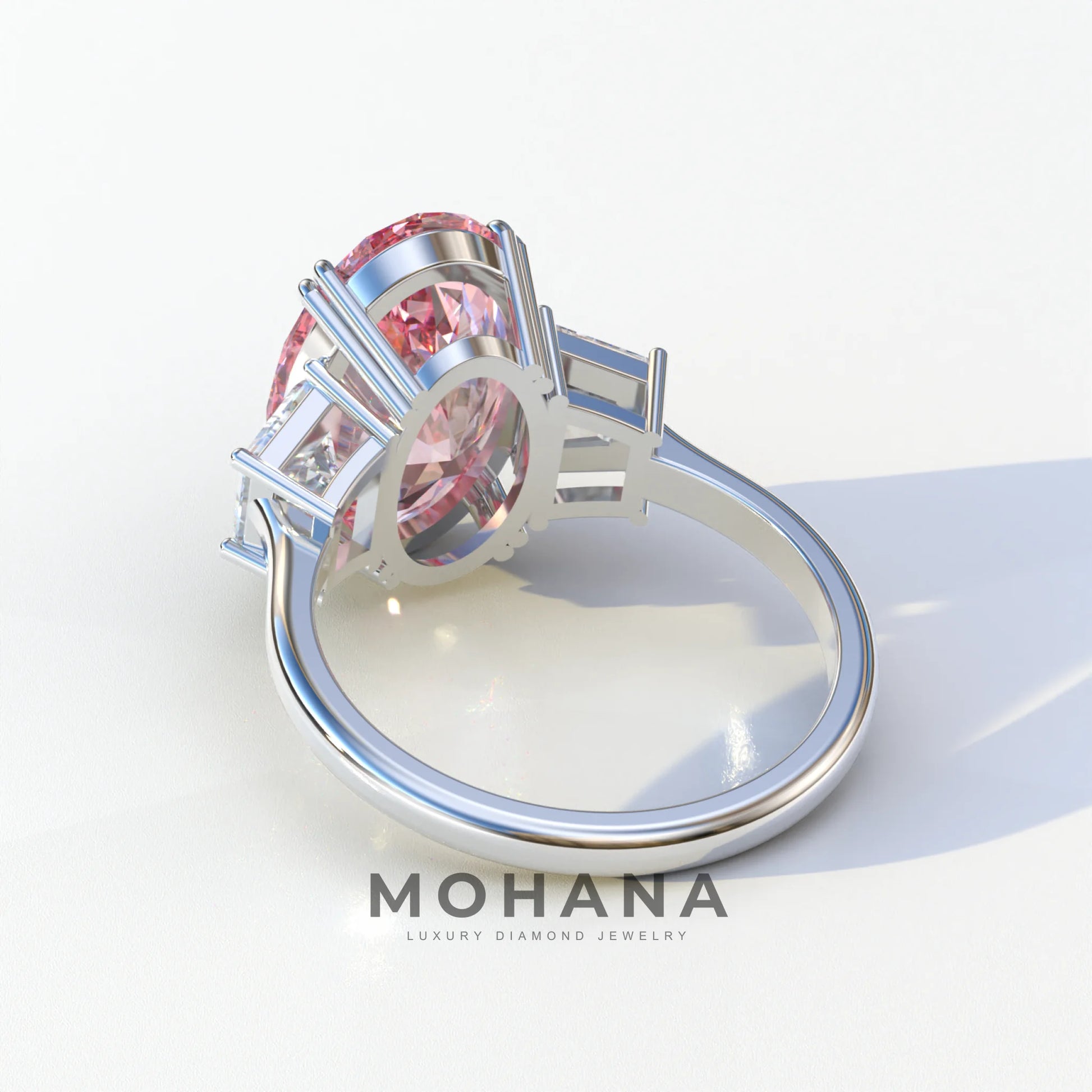 Three Stone 4 Carat Pink Oval Cut lab Diamond Engagement Ring - Lucy