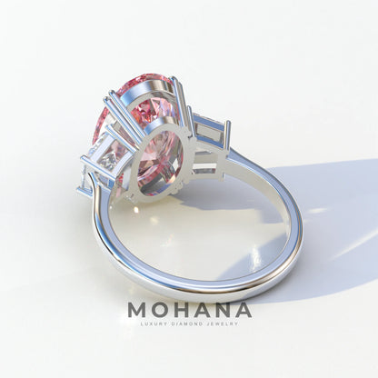 Three Stone 4 Carat Pink Oval Cut lab Diamond Engagement Ring - Lucy