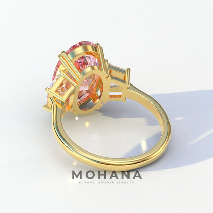 Three Stone 4 Carat Pink Oval Cut lab Diamond Engagement Ring - Lucy