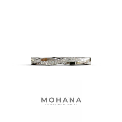 Elegant Twisted Band with Lab‑Grown Diamonds – Women’s Wedding Ring - 10K Solid Gold / White Gold
