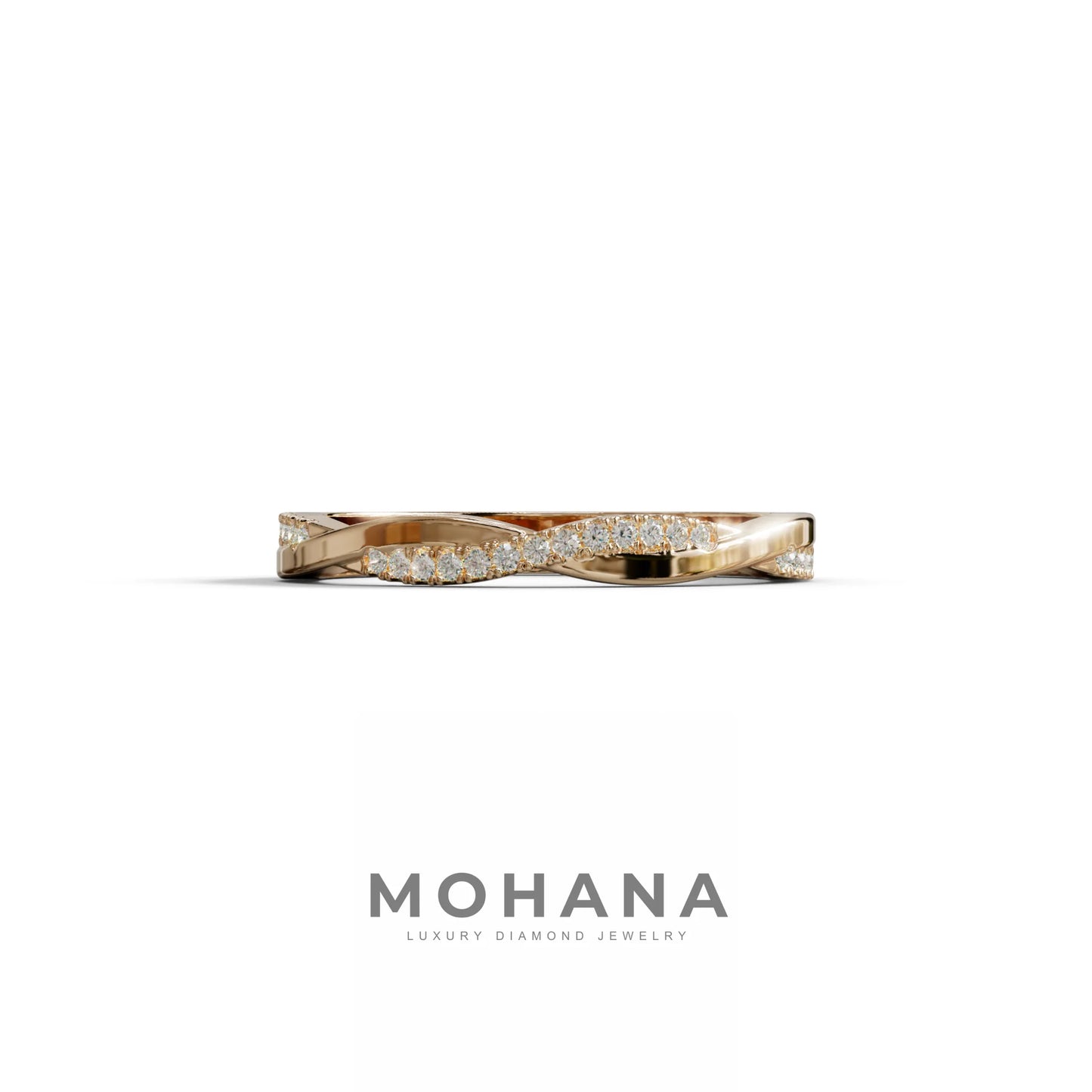 Elegant Twisted Band with Lab‑Grown Diamonds – Women’s Wedding Ring - 10K Solid Gold / Rose Gold