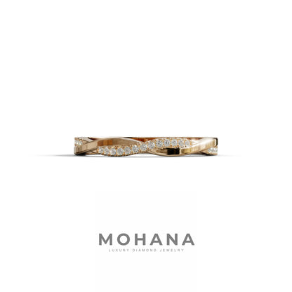 Elegant Twisted Band with Lab‑Grown Diamonds – Women’s Wedding Ring - 10K Solid Gold / Rose Gold