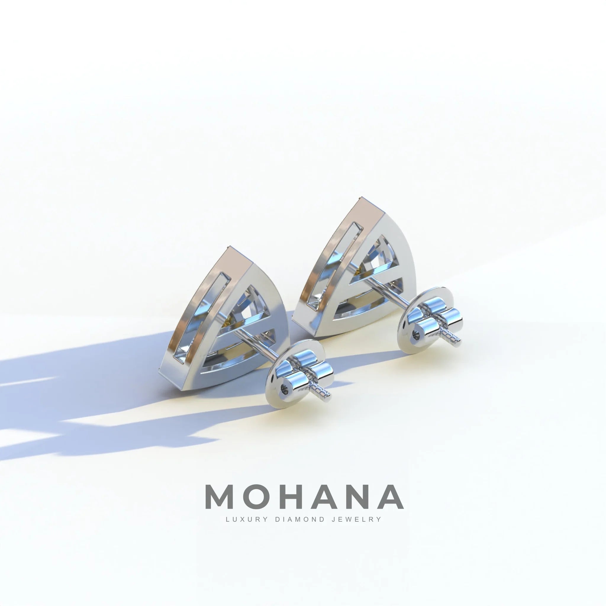 Yellow Color Triangle Cut Lab Diamond Halo Stud Earrings - Trinity