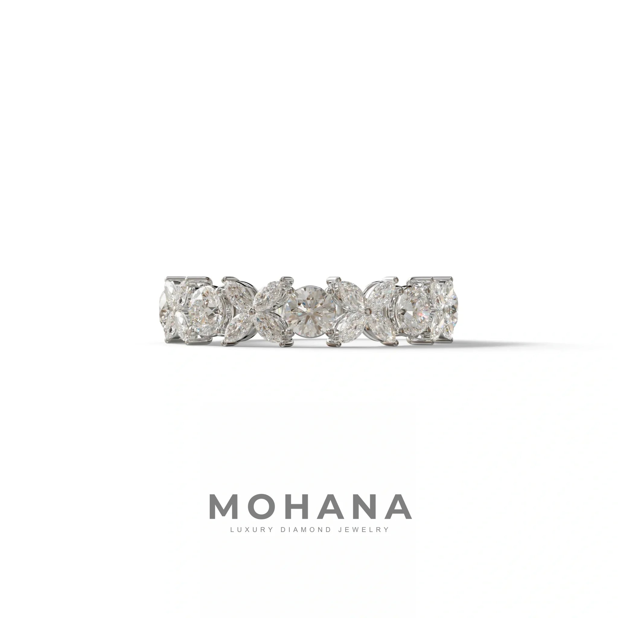 Yellow Gold Marquise & Round Brilliant Diamond Flower Cluster Ring - 18k Gold - 10K Solid Gold / White Gold