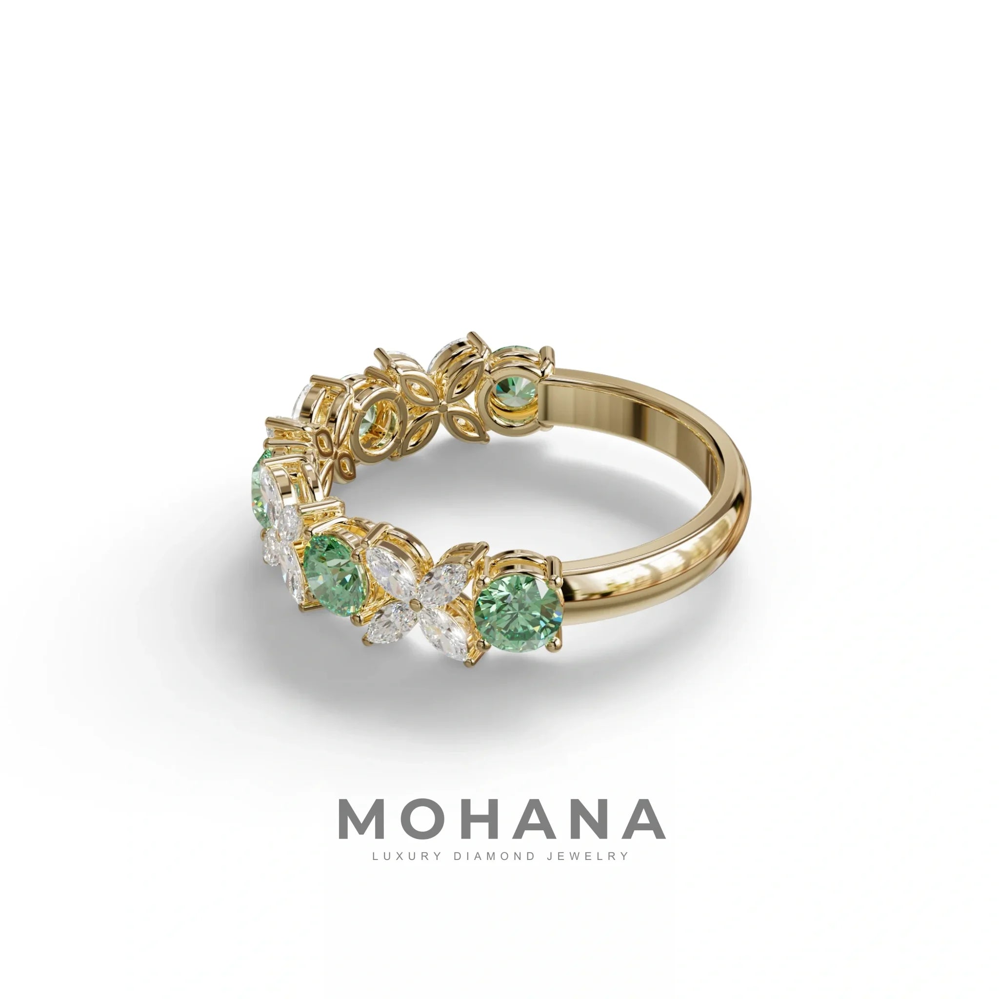 Yellow Gold Marquise & Round Brilliant Diamond Flower Cluster Ring - 18k Gold