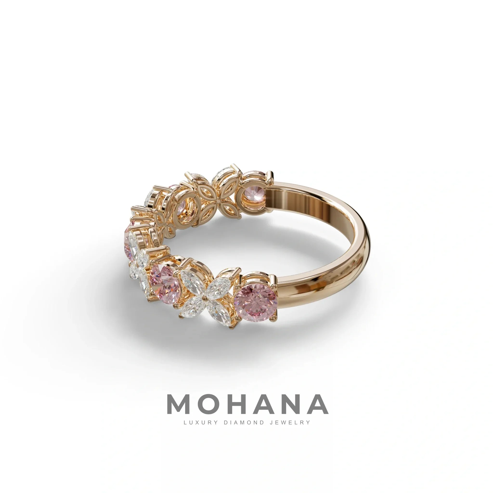 Yellow Gold Marquise & Round Brilliant Diamond Flower Cluster Ring - 18k Gold