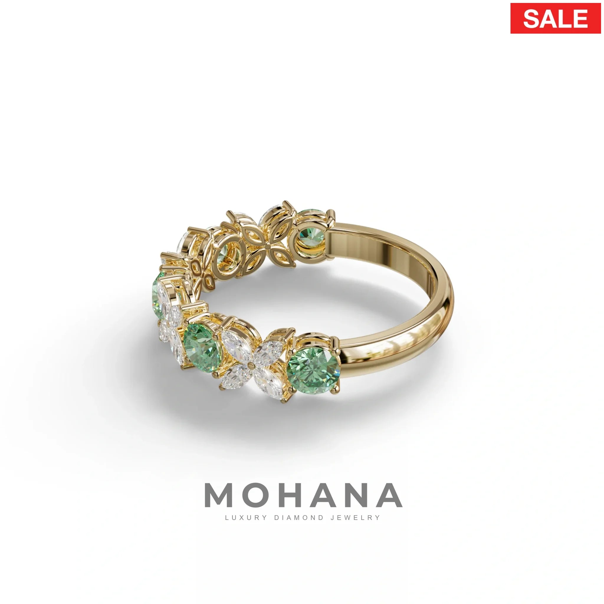 Yellow Gold Marquise & Round Brilliant Diamond Flower Cluster Ring - 18k Gold