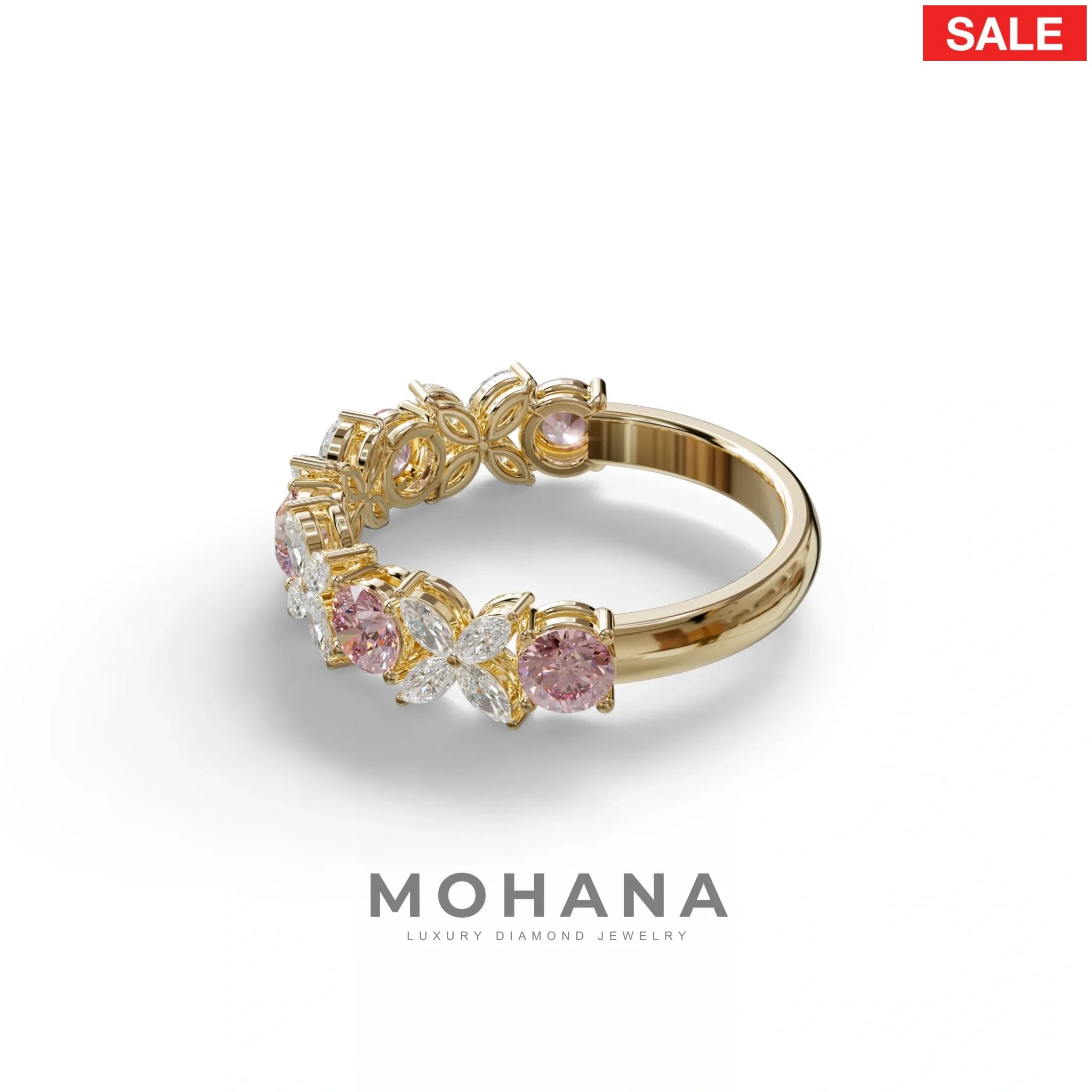 Yellow Gold Marquise & Round Brilliant Diamond Flower Cluster Ring - 18k Gold