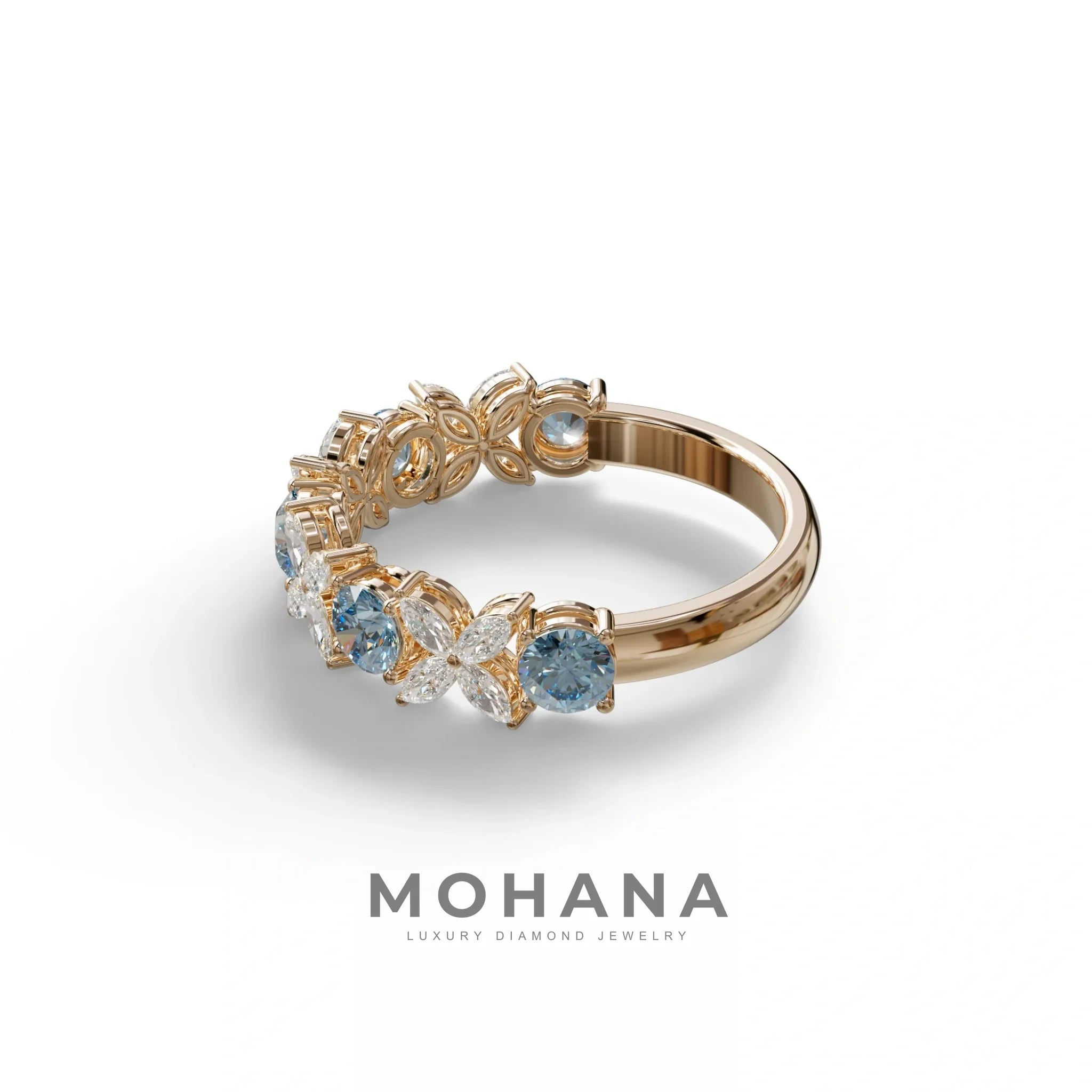 Yellow Gold Marquise & Round Brilliant Diamond Flower Cluster Ring - 18k Gold