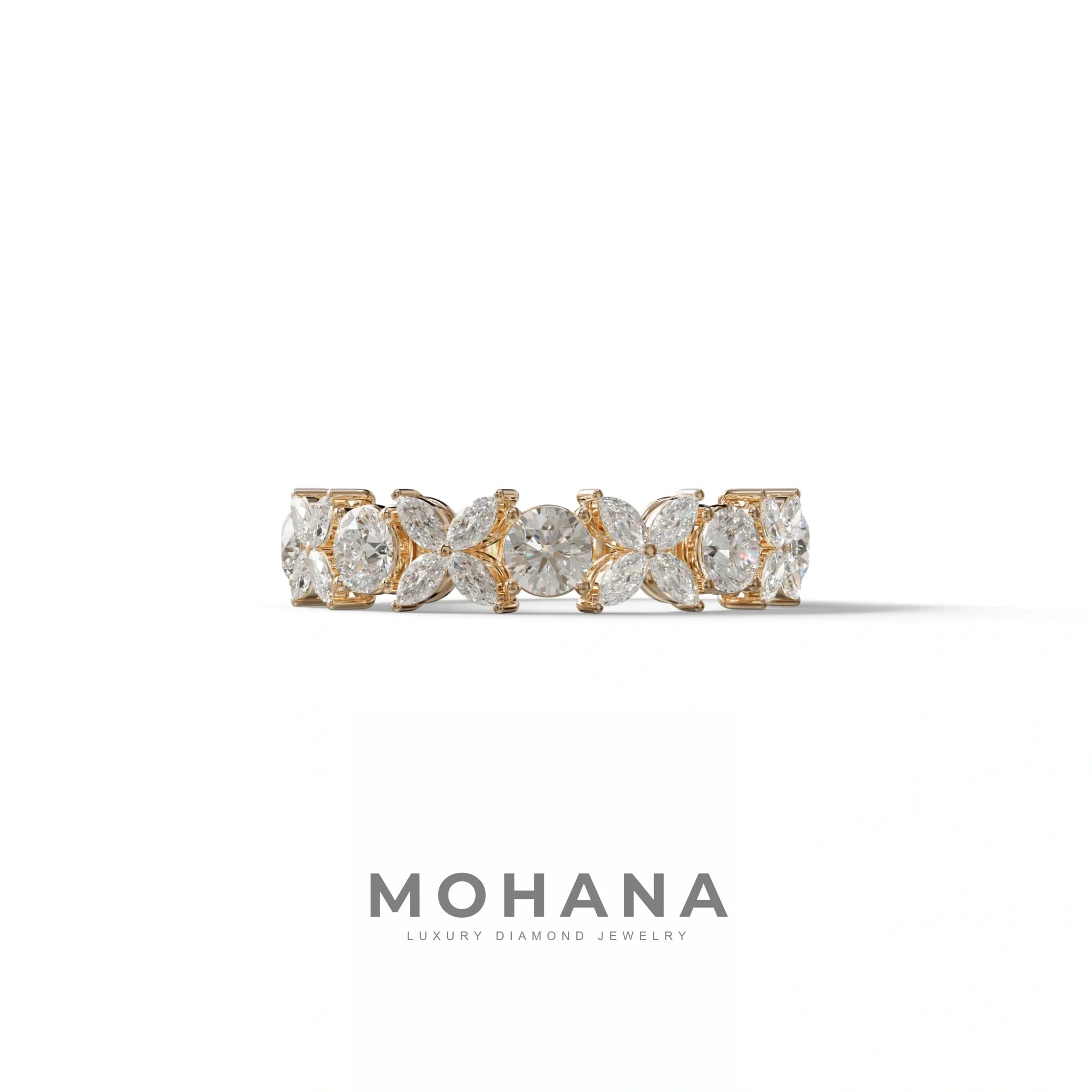 Yellow Gold Marquise & Round Brilliant Diamond Flower Cluster Ring - 18k Gold - 10K Solid Gold / Rose Gold