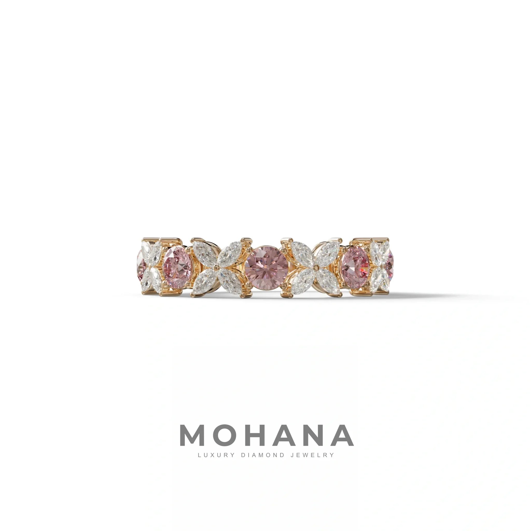 Yellow Gold Marquise & Round Brilliant Diamond Flower Cluster Ring - 18k Gold - 10K Solid Gold / Rose Gold