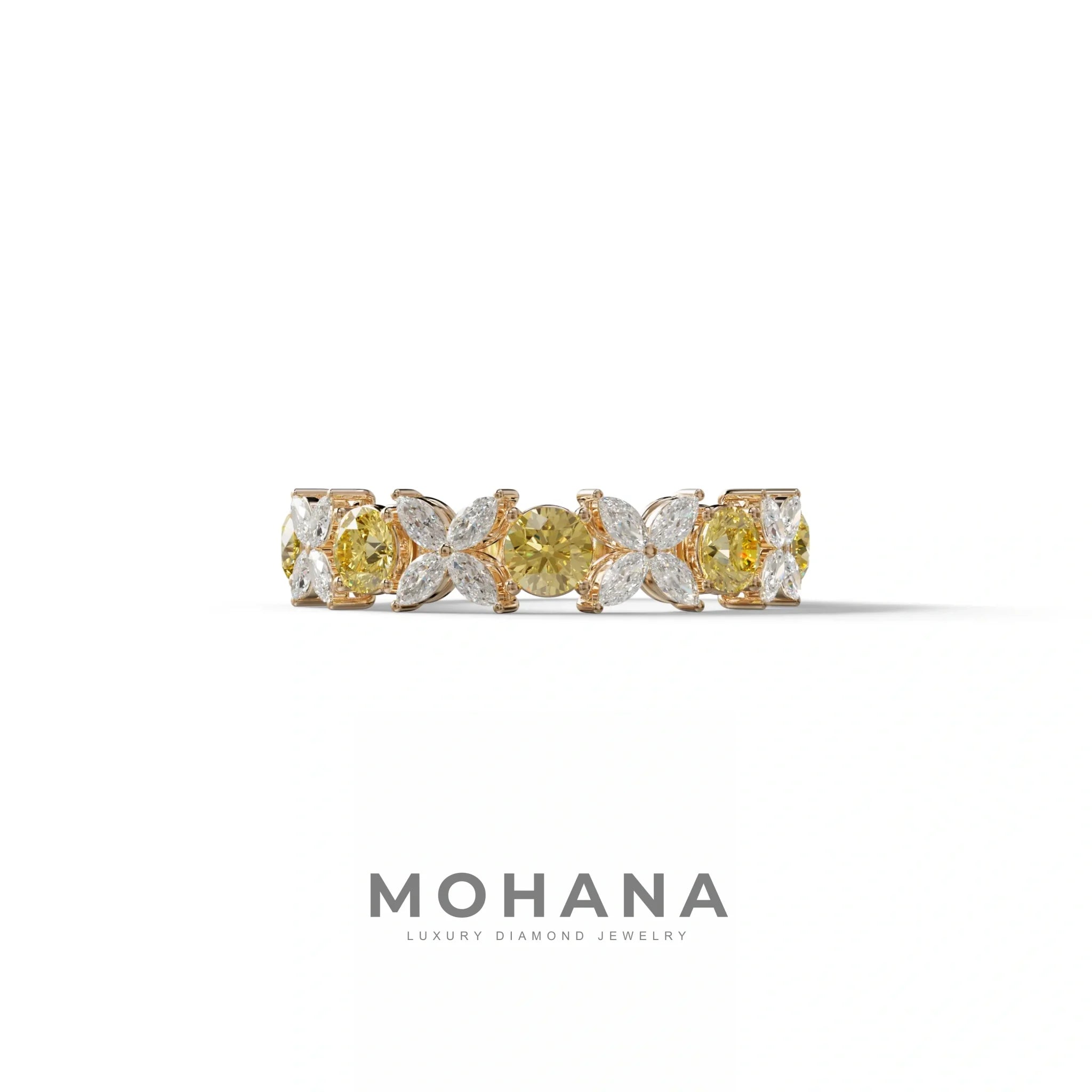 Yellow Gold Marquise & Round Brilliant Diamond Flower Cluster Ring - 18k Gold - 10K Solid Gold / Rose Gold