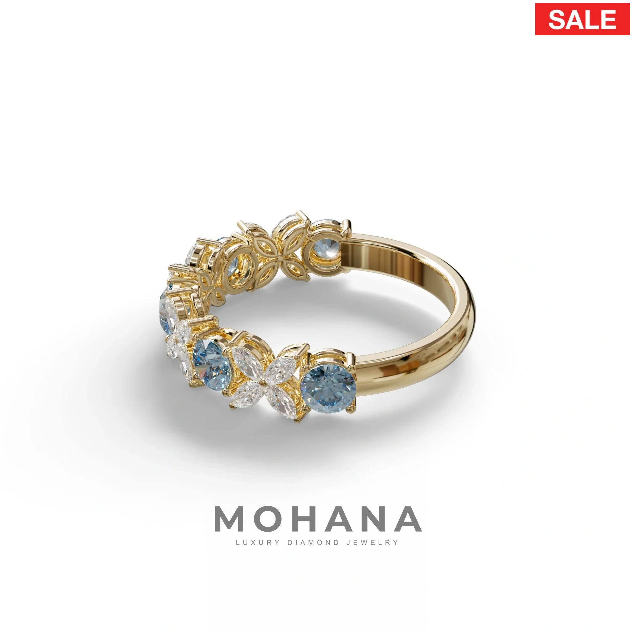 Yellow Gold Marquise & Round Brilliant Diamond Flower Cluster Ring - 18k Gold