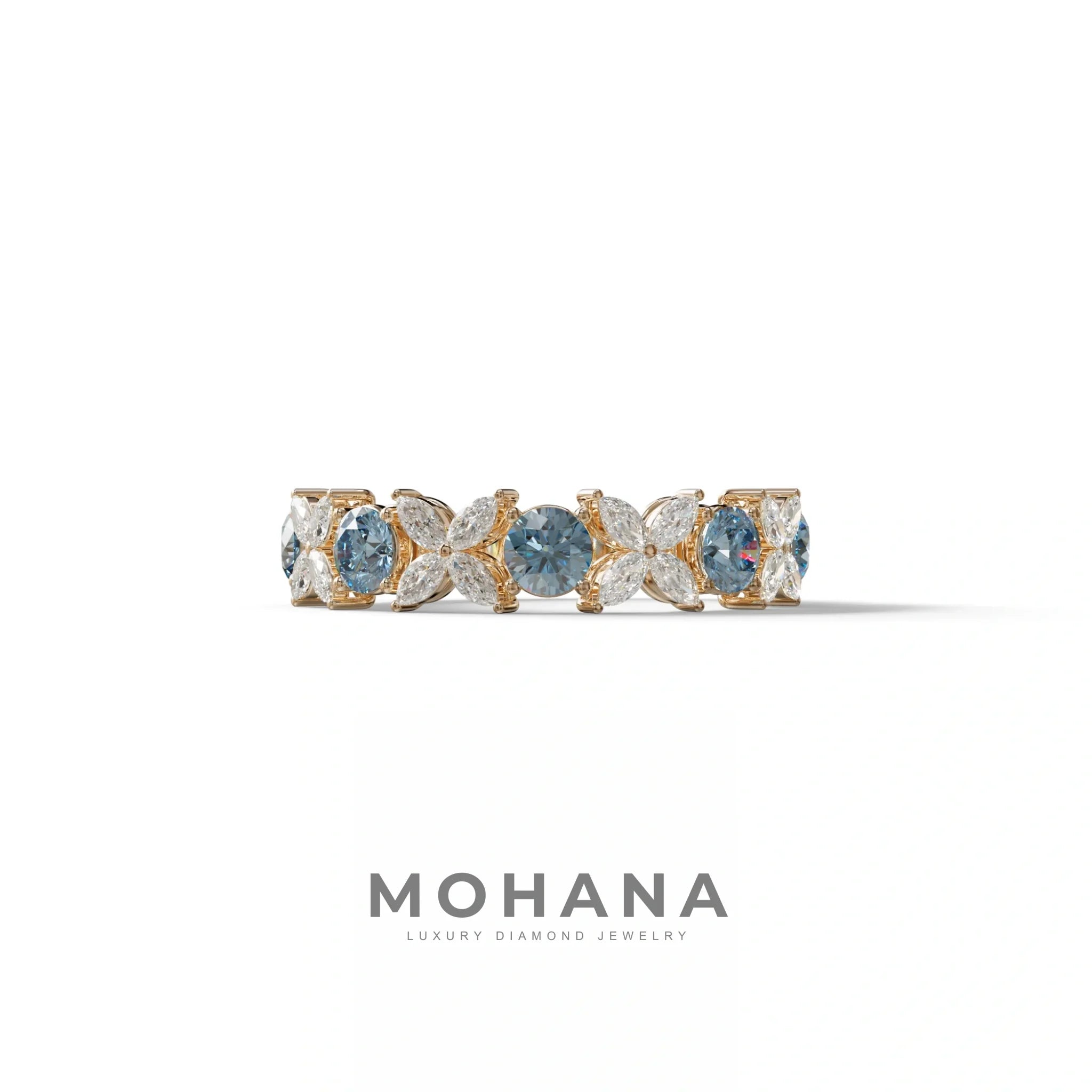Yellow Gold Marquise & Round Brilliant Diamond Flower Cluster Ring - 18k Gold - 10K Solid Gold / Rose Gold