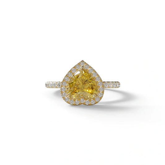 Yellow Heart Cut Halo & Pavé Lab Grown Diamond Engagement Ring - Gelia - 2 Carat / 10K Solid Gold / Yellow Gold