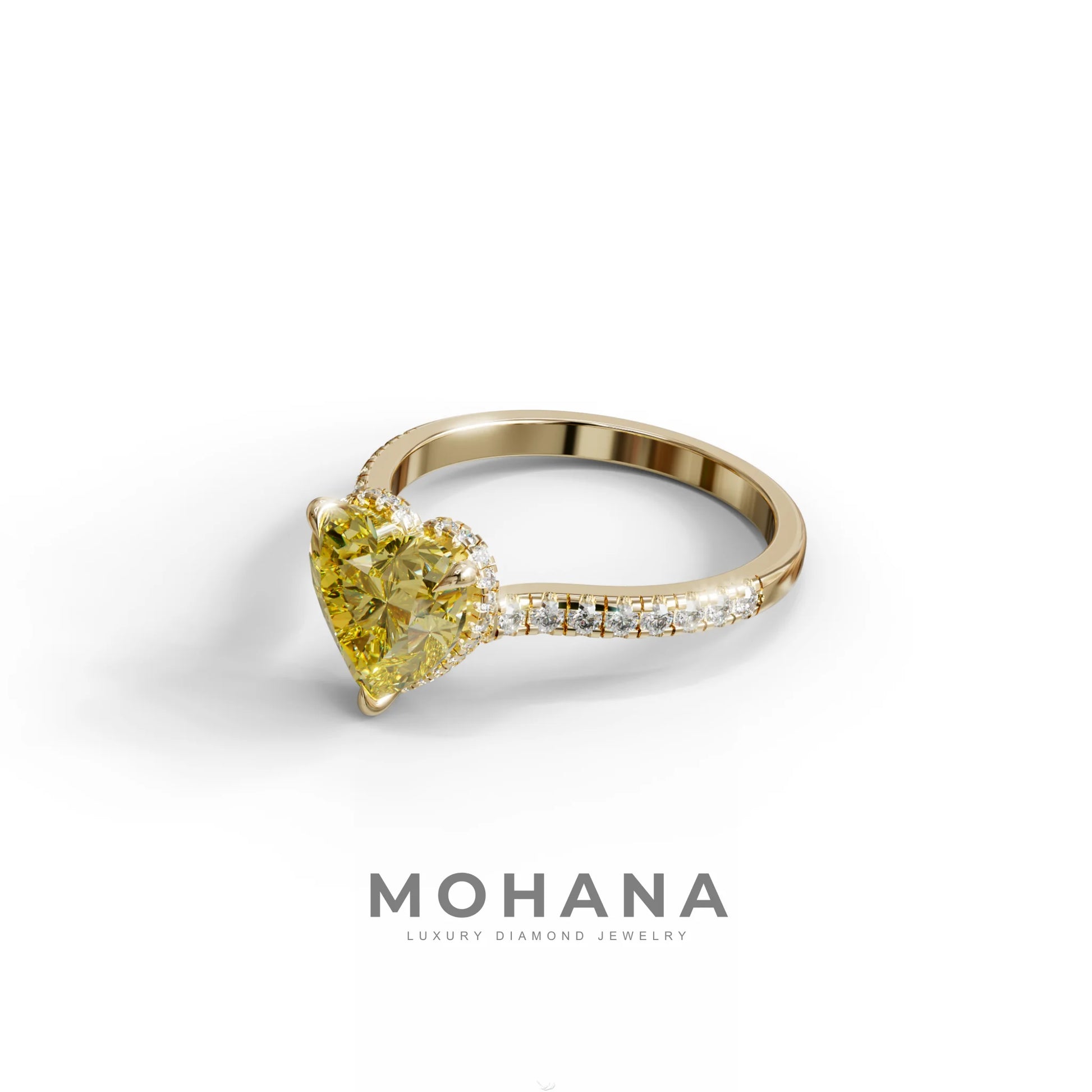 Yellow Heart Cut Lab Grown Diamond Engagement Ring – Pavé Band Setting