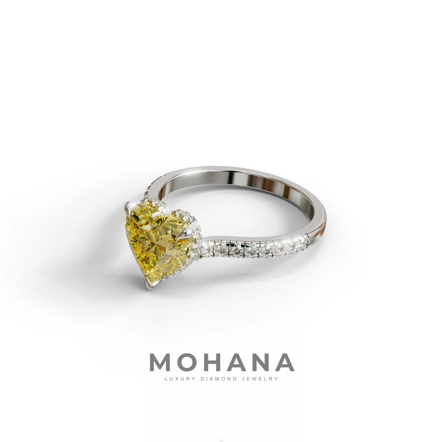 Yellow Heart Cut Lab Grown Diamond Engagement Ring – Pavé Band Setting