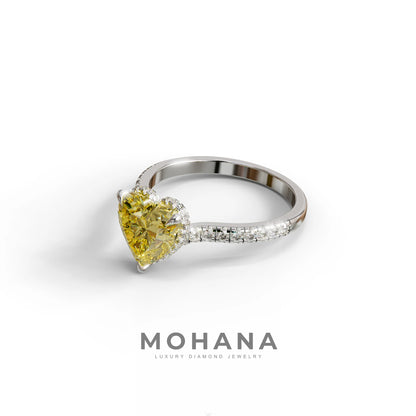 Yellow Heart Cut Lab Grown Diamond Engagement Ring – Pavé Band Setting