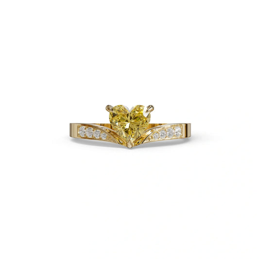 Yellow Heart Shape Lab Grown Diamond Engagement Ring - Moise - 2 Carat / 10K Solid Gold / Yellow Gold