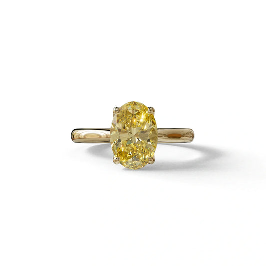 Yellow Oval Cut Hidden Diamond Solitaire Lab Grown Diamond Ring - Secrecy - 2 Carat / 10K Solid Gold / Yellow Gold