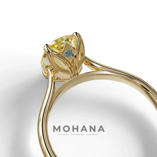 Yellow Oval Cut Hidden Diamond Solitaire Lab Grown Diamond Ring - Secrecy