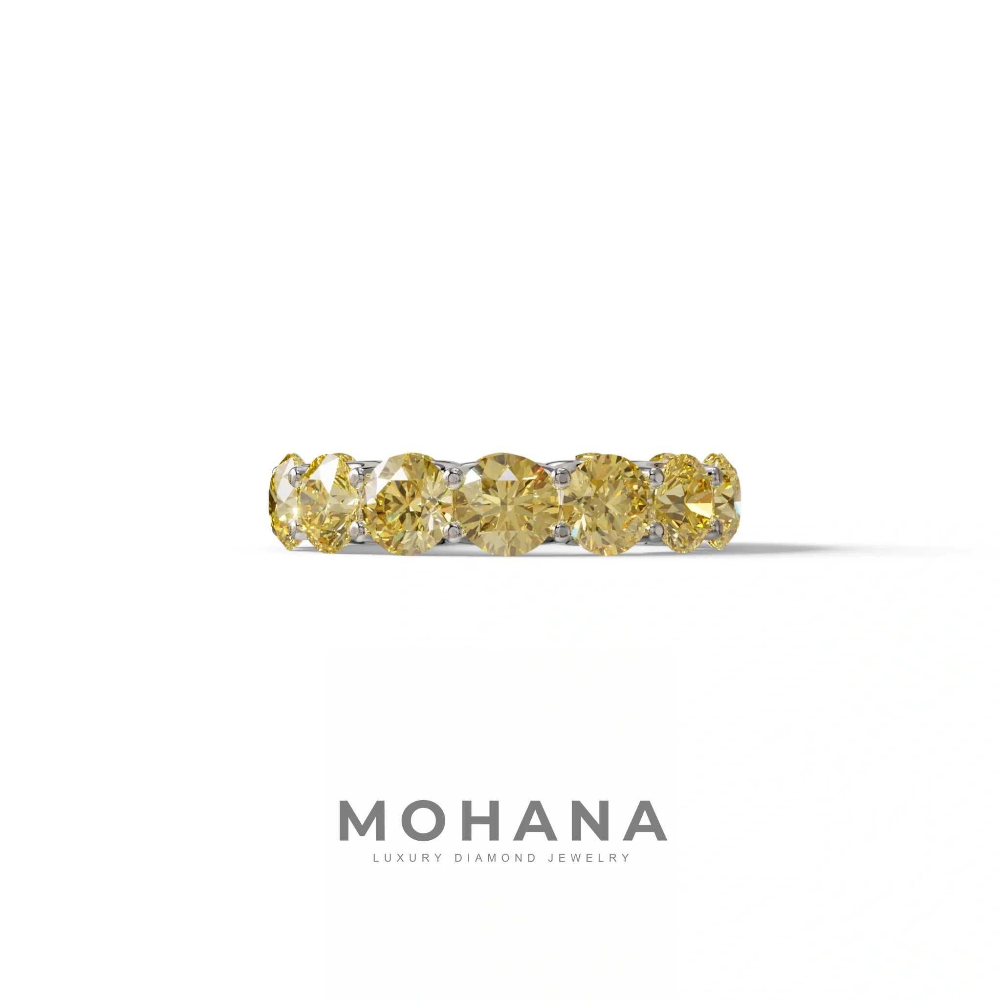 Yellow Round Brilliant Diamond Full Eternity Band in 18k Yellow Gold – Scalloped U-Prong Setting - 10K Solid Gold